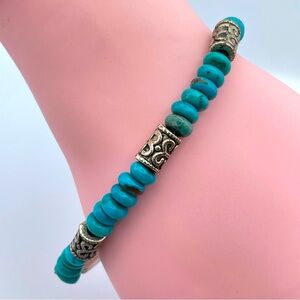 Genuine Turquoise & Sterling Silver Toggle Clasp Artisan Bracelet